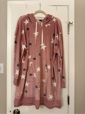 Vera Wang Star Print Hooded Sleepwear XXL- Dusty Rose